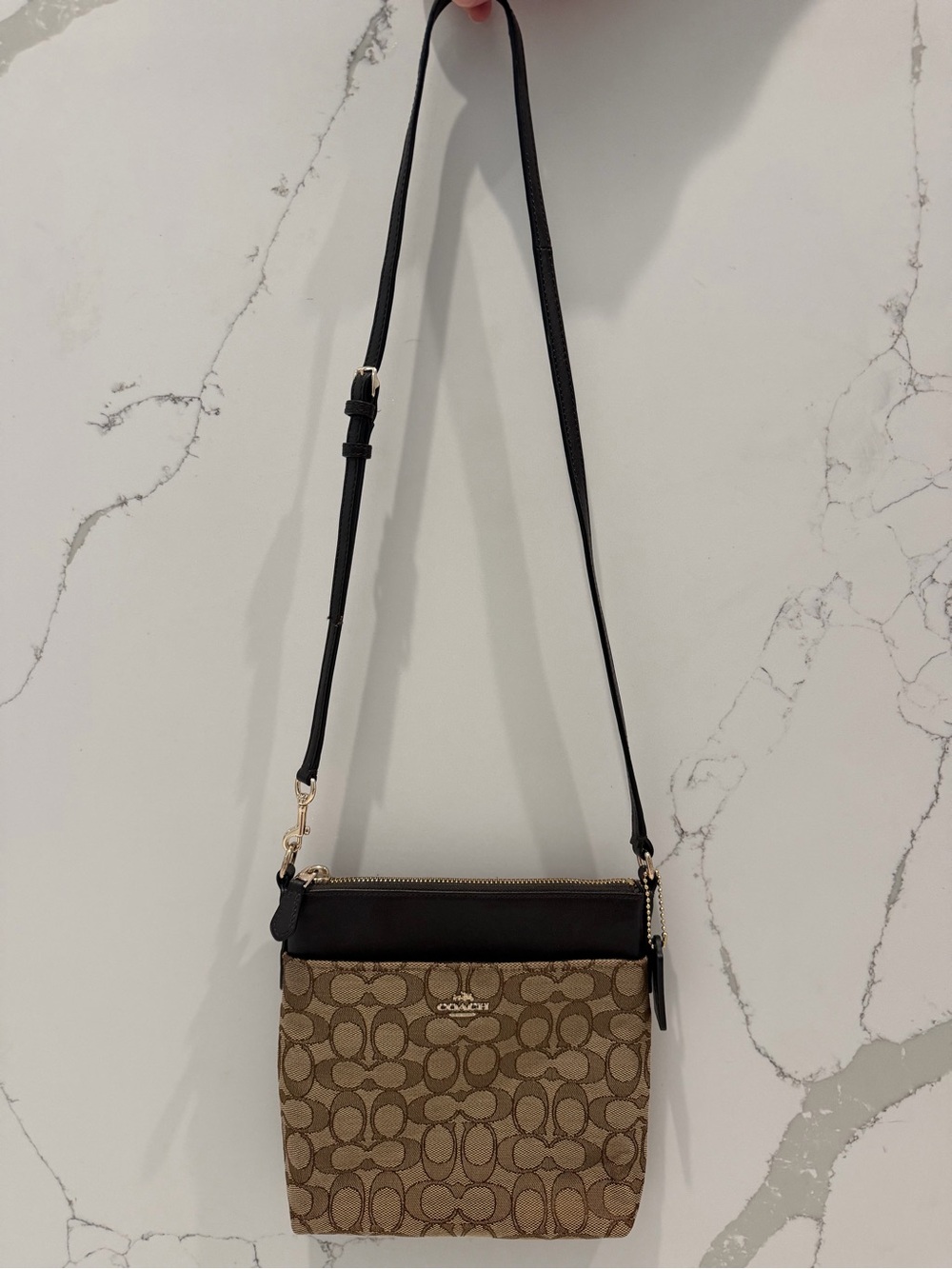 Coach Signature Canvas Crossbody Bag Brown Leather Trim Gold Hardware